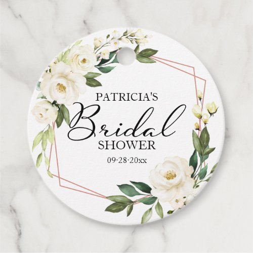 Greenery White Flowers Geometric Bridal Shower Favor Tags