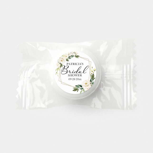 Greenery White Flowers Geometric Bridal Shower Life Saver® Mints (Front)