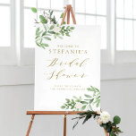 Greenery White Flowers Gold Bridal Shower Welcome Poster at Zazzle