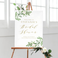 Greenery White Flowers Gold Bridal Shower Welcome