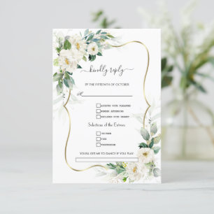 Greenery White Flowers Gold Song Request Wedding RSVP Card