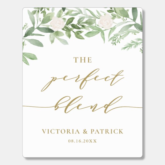 Greenery & White Flowers The Perfect Blend Wedding Coffee Drink Mix (Sticker)