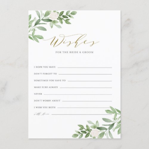 Greenery  White Flowers Wishes for Bride  Groom Enclosure Card