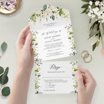 Greenery White Gold Floral Wedding Details Rsvp All In One Invitation by CardHunter at Zazzle