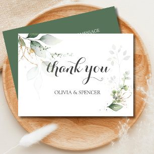 Greenery White Gold Leaves Wedding Thank You Card