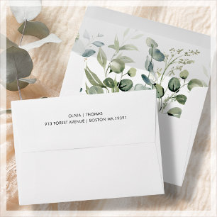 Greenery   White Modern Wedding Envelope
