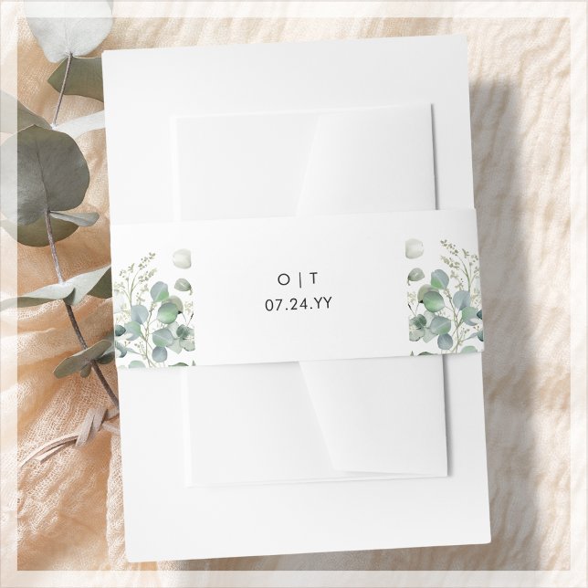 Greenery | White Monogram Wedding   Invitation Belly Band (Creator Uploaded)