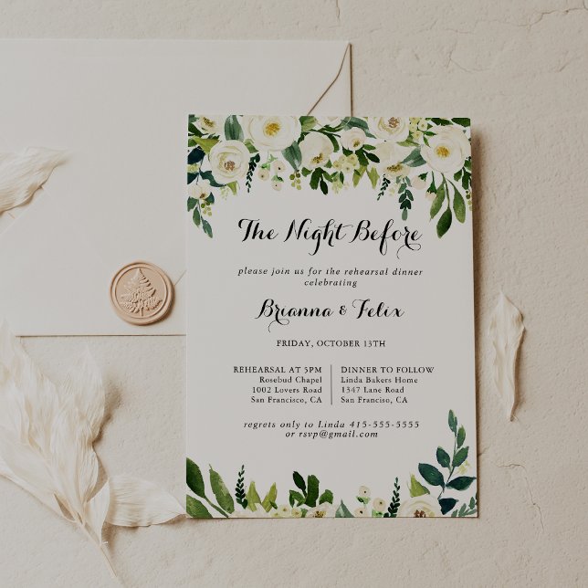 Greenery White Night Before Rehearsal Dinner Invitation (Creator Uploaded)