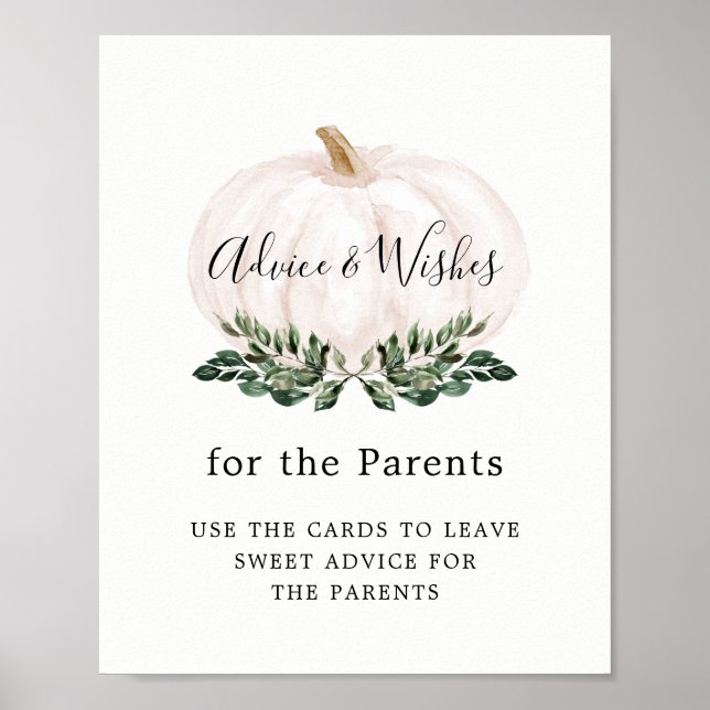 Greenery White Pumpkin Advice and Wishes Sign (Front)