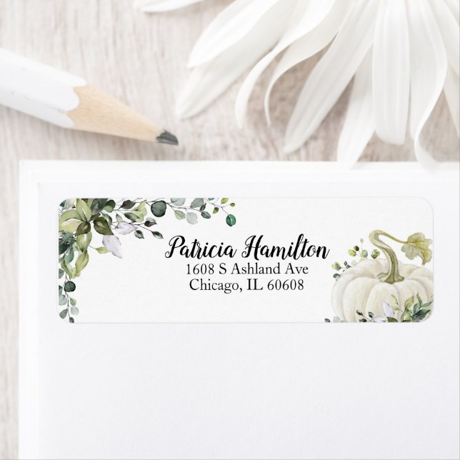 Greenery White Pumpkin Fall Baby Shower Label (Insitu)