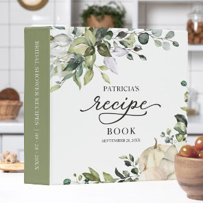 Greenery White Pumpkin Fall Bridal Shower Recipe 3 Ring Binder