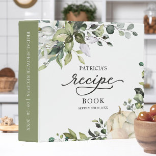 Greenery White Pumpkin Fall Bridal Shower Recipe 3 Ring Binder