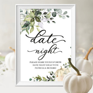 Greenery White Pumpkin Fall Date Night Jar Sign