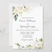 Greenery White Rose Floral Gold Leaves Wedding Invitation (Front)
