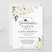 Greenery White Rose Floral Graduation Party Invitation (Front)