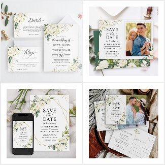 Greenery White Rose Floral Invitation Suite