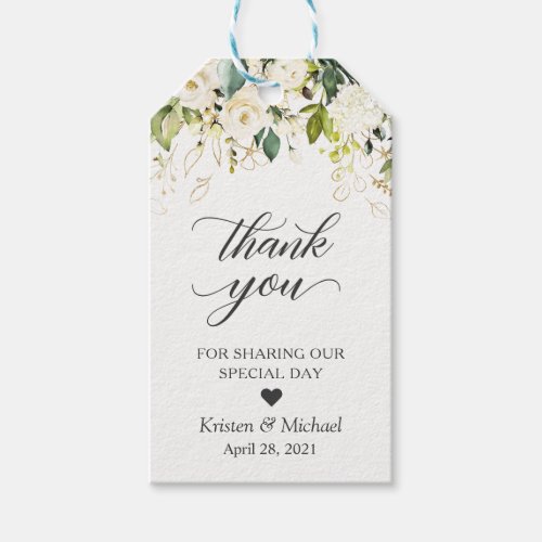 Greenery White Rose Floral Wedding Favor Thank You Gift Tags