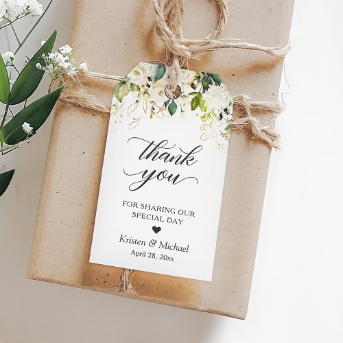 Greenery White Rose Floral Wedding Favor Thank You Gift Tags