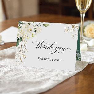 Greenery White Rose Gold Floral Elegant Chic Letterpress Thank You Card