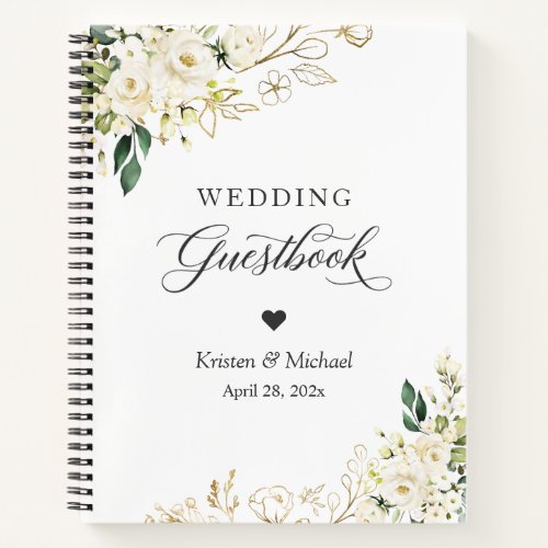 Greenery White Rose Gold Floral Wedding Guestbook Notebook