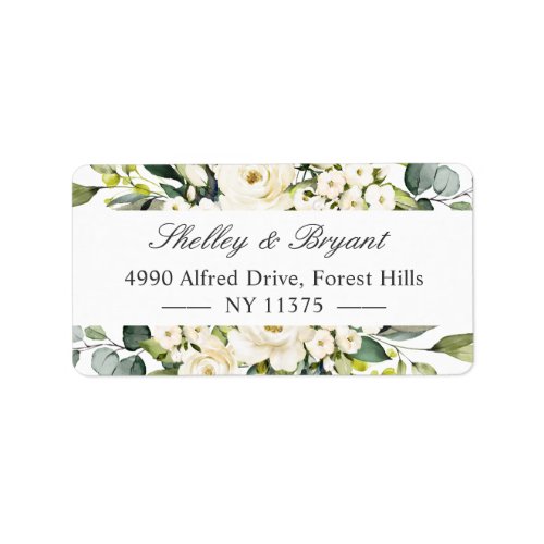 Greenery White Rose Watercolor Floral Address Label