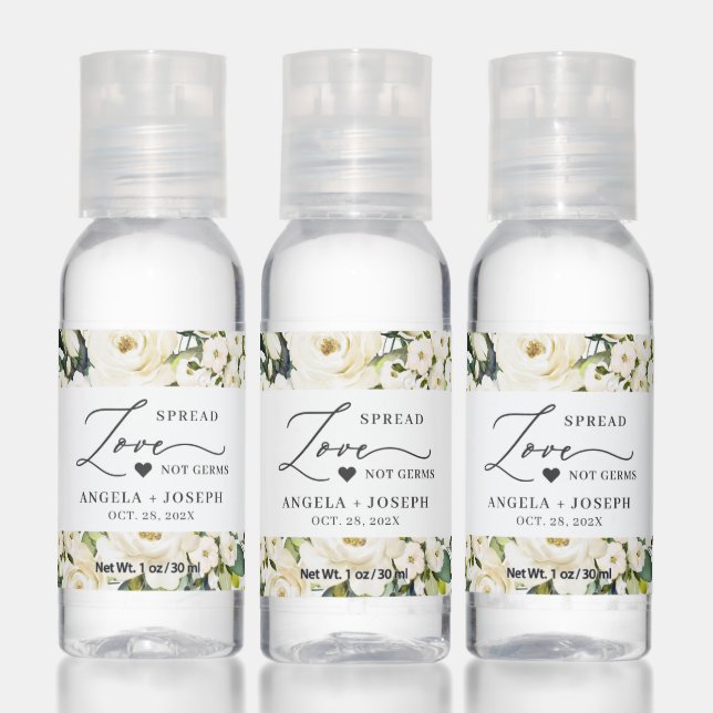 Greenery White Rose Wedding Spread Love Script Hand Sanitizer (Set)