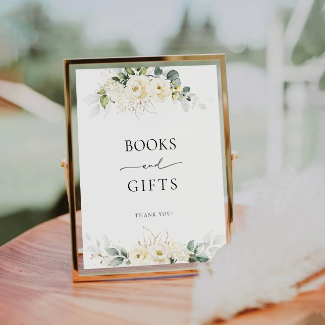 Greenery White Roses Books and Gifts Sign (Creator Uploaded)