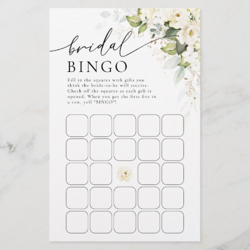 Greenery White Roses Bridal Shower Bingo