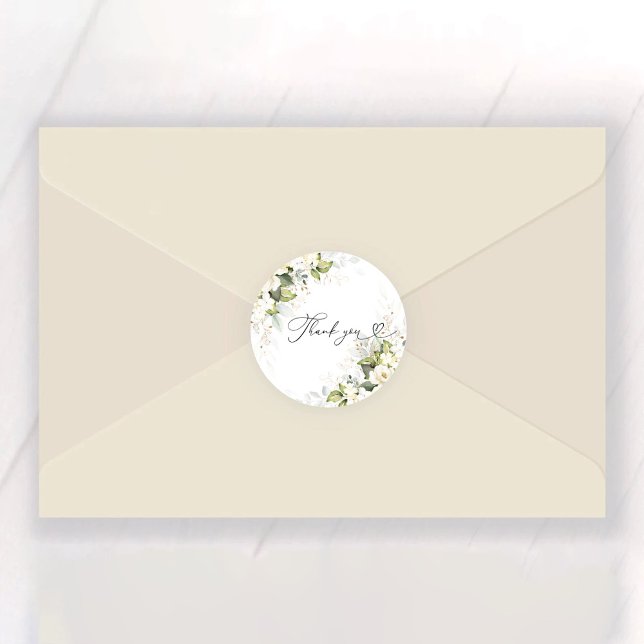 Greenery White Roses Bridal Shower  Classic Round Sticker (Creator Uploaded)