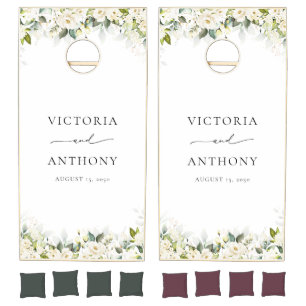 Greenery White Roses Bridal Shower Cornhole Set