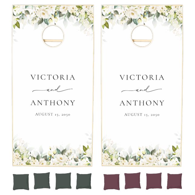 Greenery White Roses Bridal Shower Cornhole Set (Set)