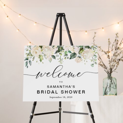 Greenery White Roses Bridal Shower foam board