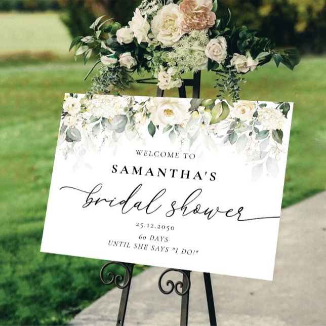 Greenery White Roses Bridal Shower Foam Boards (Creator Uploaded)