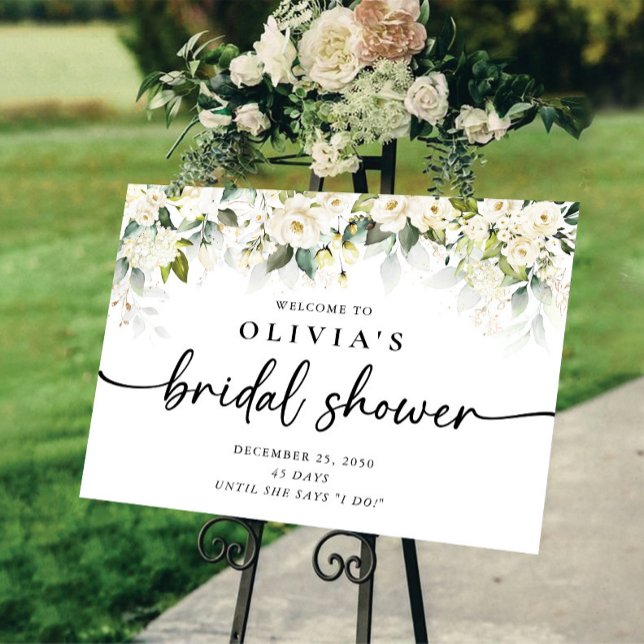 Greenery White Roses Bridal Shower Foam Boards (Creator Uploaded)