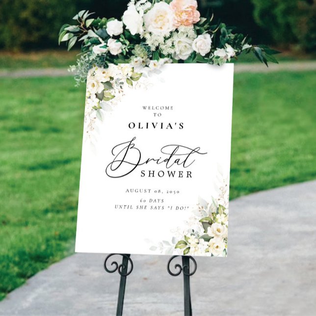 Greenery White Roses Bridal Shower Foam Boards (Creator Uploaded)