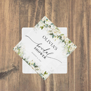 Greenery White Roses Bridal Shower Napkins
