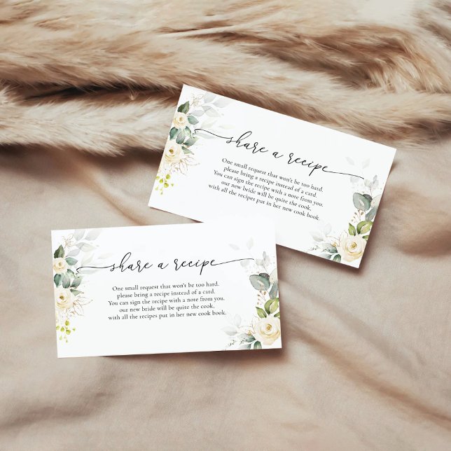 Greenery White Roses Bridal Shower  Recipe Request Enclosure Card (Creator Uploaded)