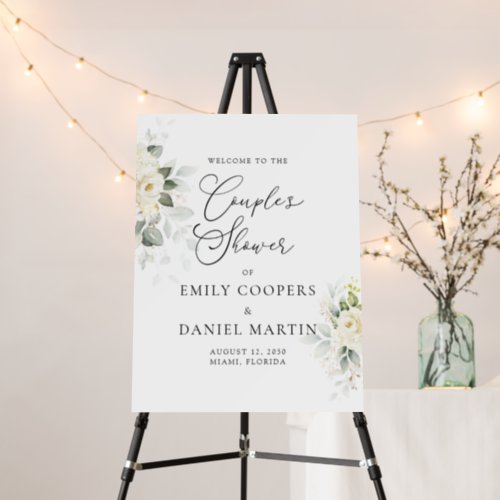 Greenery White Roses Couples Shower Foam Boards