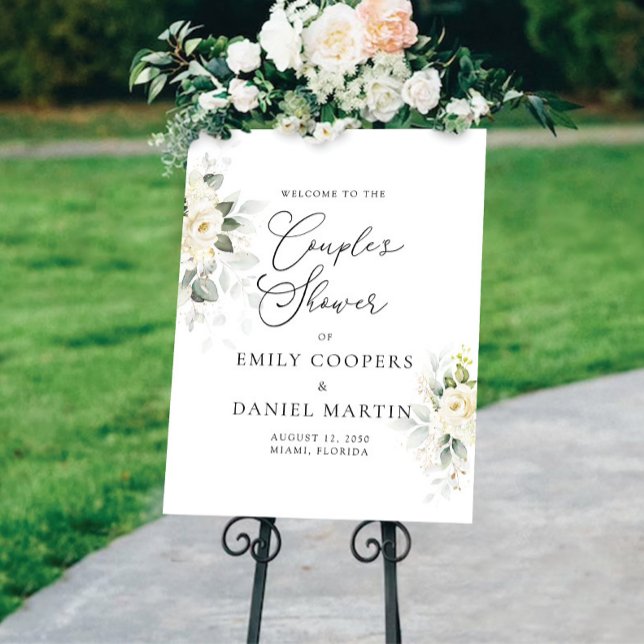 Greenery White Roses Couples Shower Foam Boards (Creator Uploaded)