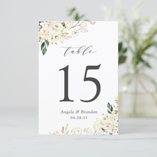 Greenery White Roses Floral Wedding Table Number - Greenery White Roses Floral Wedding Table Number Card. 
(1) Please customize this template one by one (e.g, from number 1 to xx) , and add each number card separately to your cart. 
(2) For further customization, please click the "customize further" link and use our design tool to modify this template. 
(3) If you need help or matching items, please contact me.
