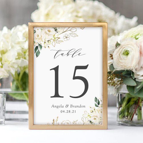 Greenery White Roses Floral Wedding Table Number