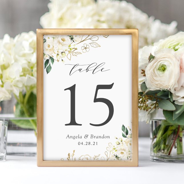 Greenery White Roses Floral Wedding Table Number (Creator Uploaded)