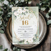 Greenery white roses gold foil oval sweet 16