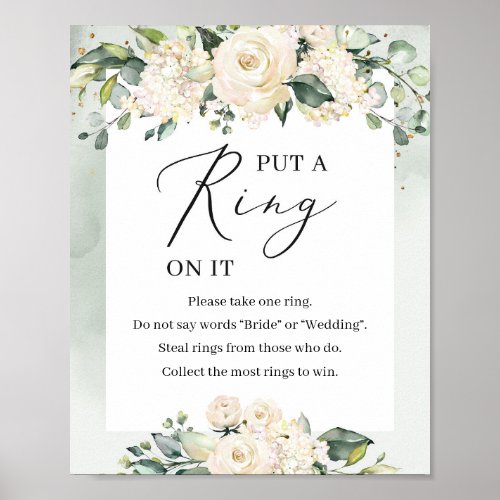 Greenery white roses put a ring on it game sign