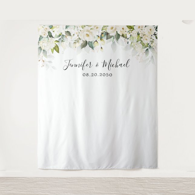 Greenery White Roses Wedding Backdrops (Front)