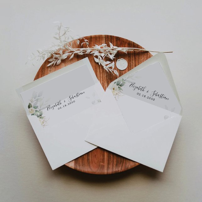 Greenery White Roses Wedding Envelope Liner (Creator Uploaded)
