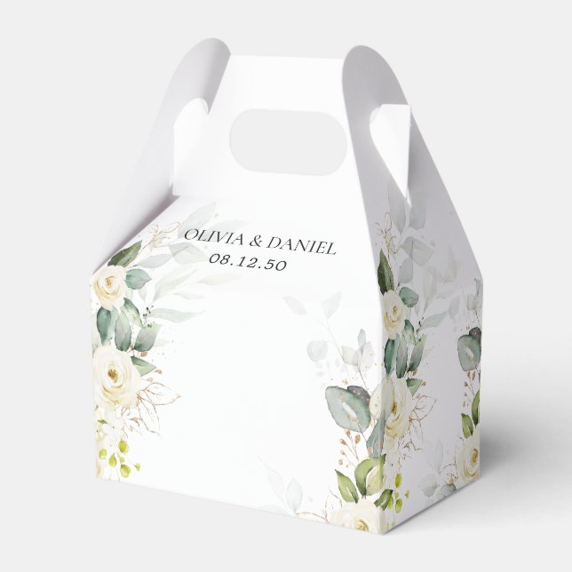 Greenery White Roses Wedding Favor Box (Front Side)