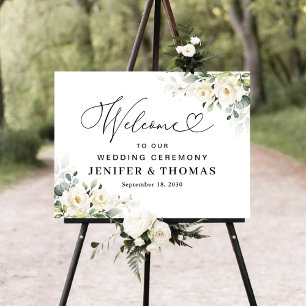Greenery White Roses Wedding Foam Board 