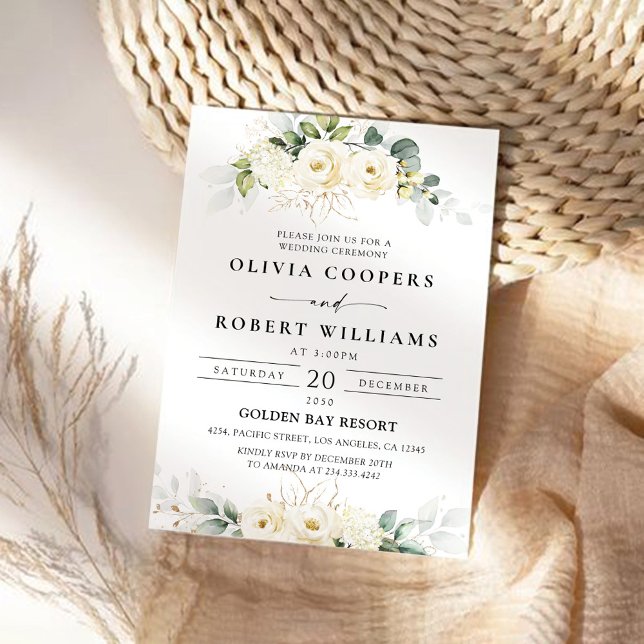 Greenery White Roses Wedding Invitation (Creator Uploaded)