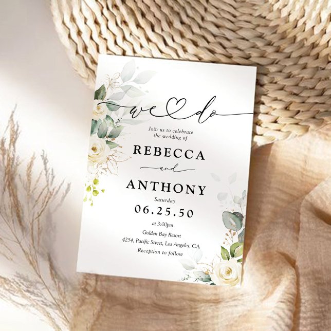 Greenery White Roses Wedding Invitation (Creator Uploaded)